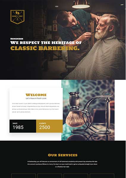 Barbershop 1 plus templates from the plus addons for elementor