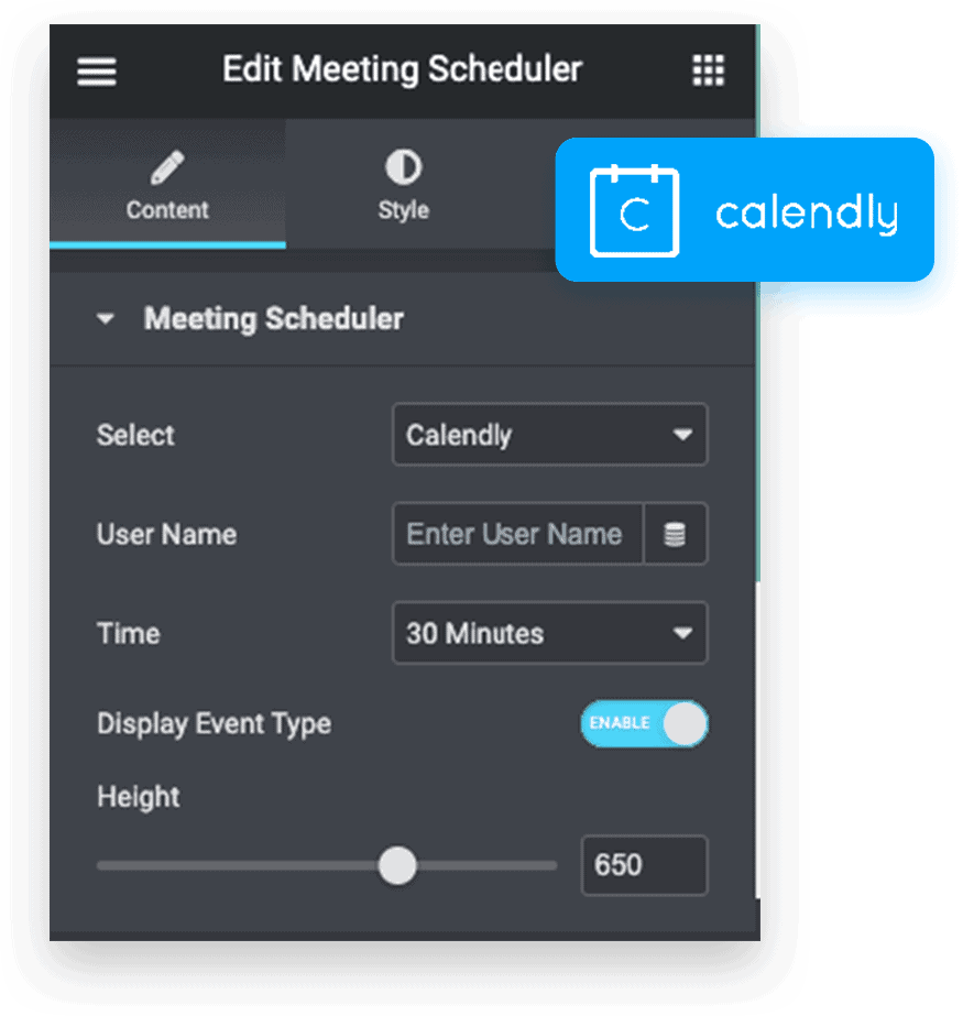 Calendly Meeting schedular apps-integration elementor from The Plus Addons for Elementor