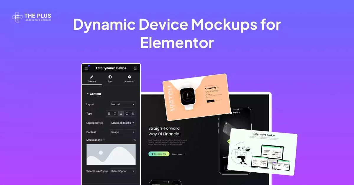 Dynamic device mockups for elementor image website device mockups [desktop, mobile, tablet] for elementor from the plus addons for elementor