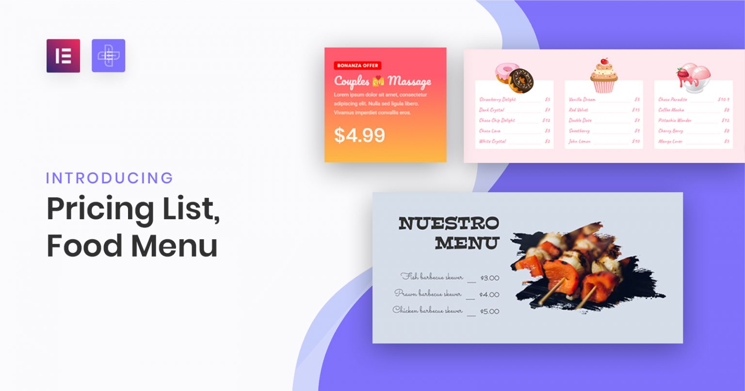 Pricing List Menu Widget for Elementor