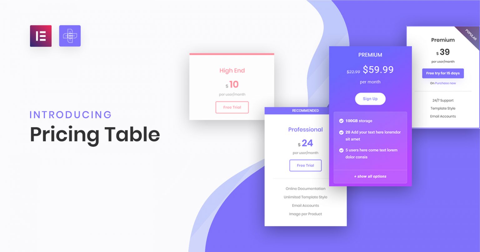 Free Pricing Table for Elementor (with Switcher)