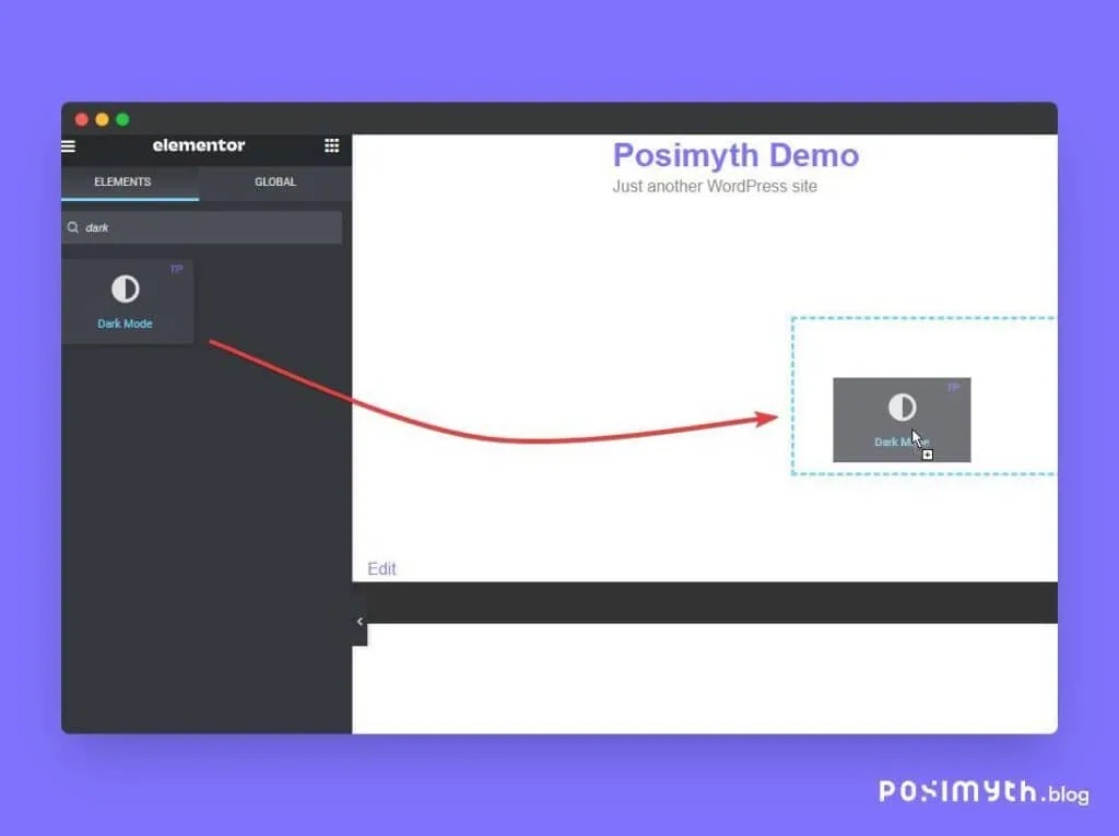 Adding dark mode widget to header in elementor