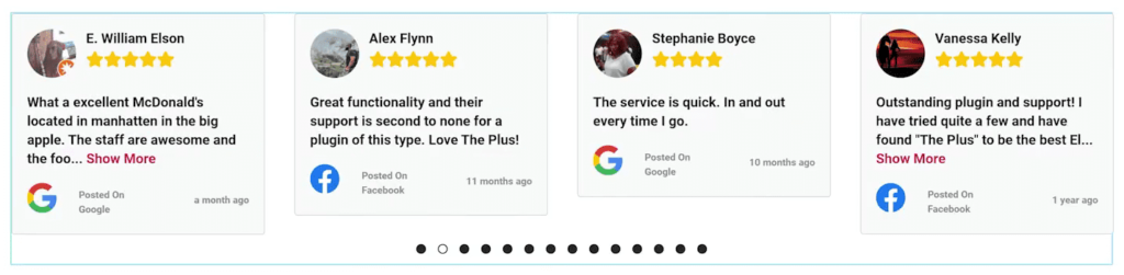 carousel layout of google reviews widget