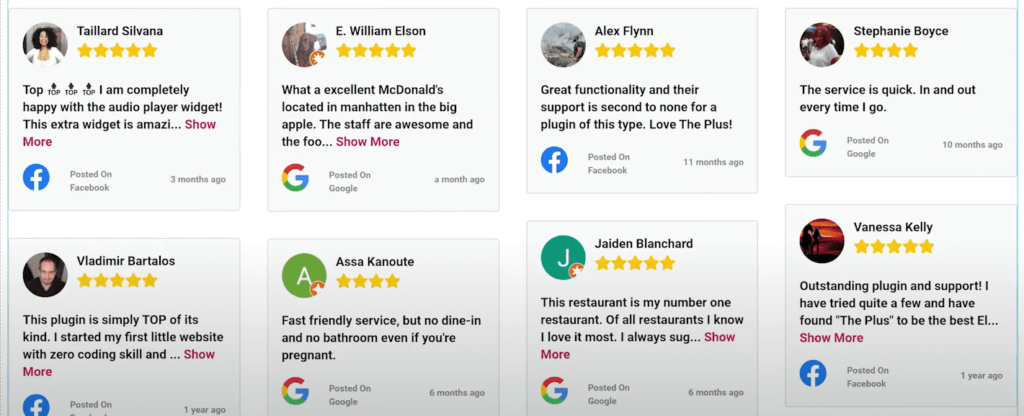 masonry layout of google reviews widget