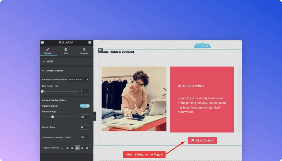 Hide content using password