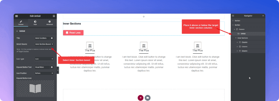Hide or show the content inside the inner sections how to show or hide elementor sections on click from the plus addons for elementor