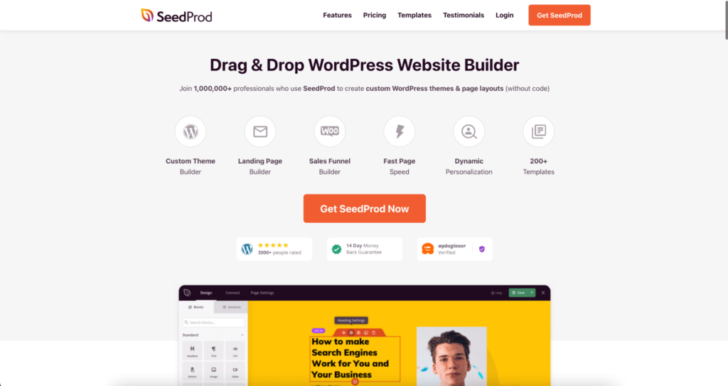 seedpro theme and page builder homepage