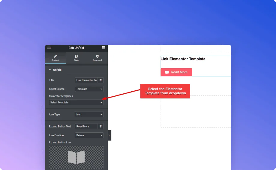 Selecting elementor template how to show or hide elementor sections on click from the plus addons for elementor