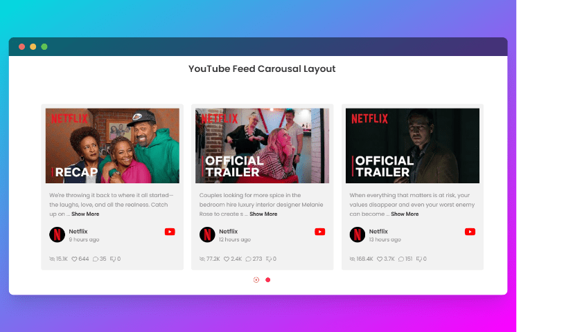 Youtube feed carousal layout