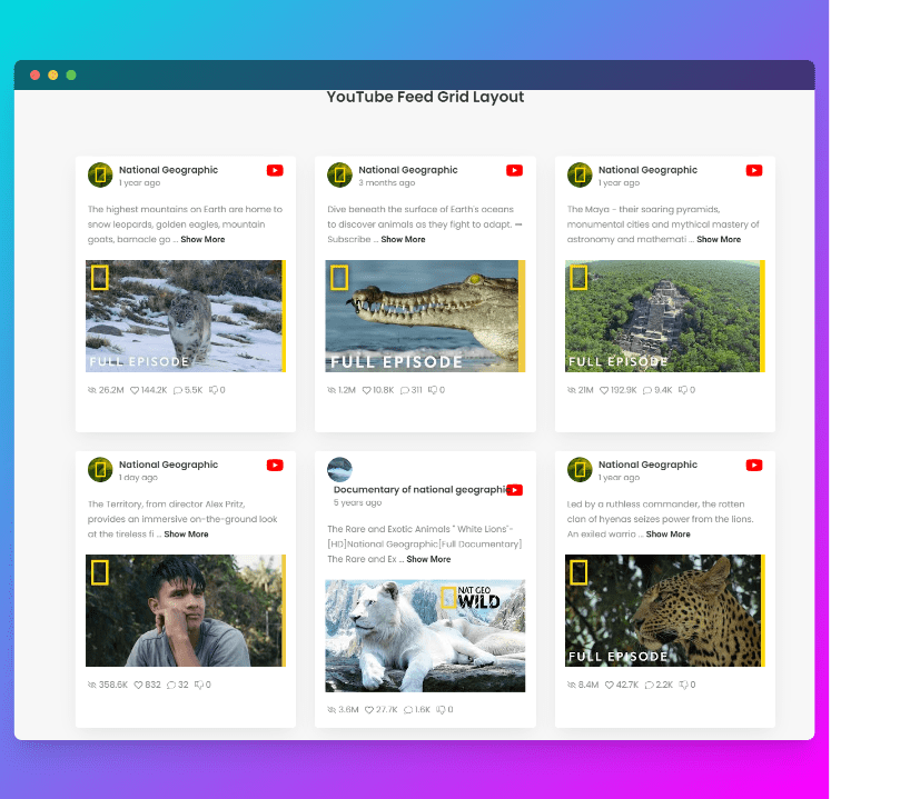 Youtube feed grid layout