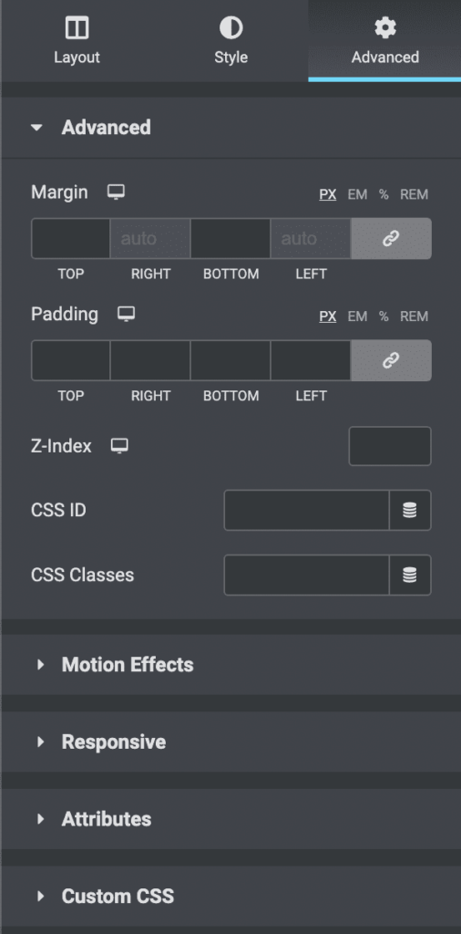 Advanced option, responsive tab