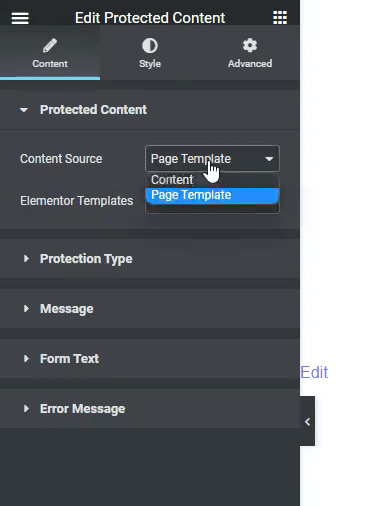 Changing content to page template in settings how to create elementor password protected page from the plus addons for elementor