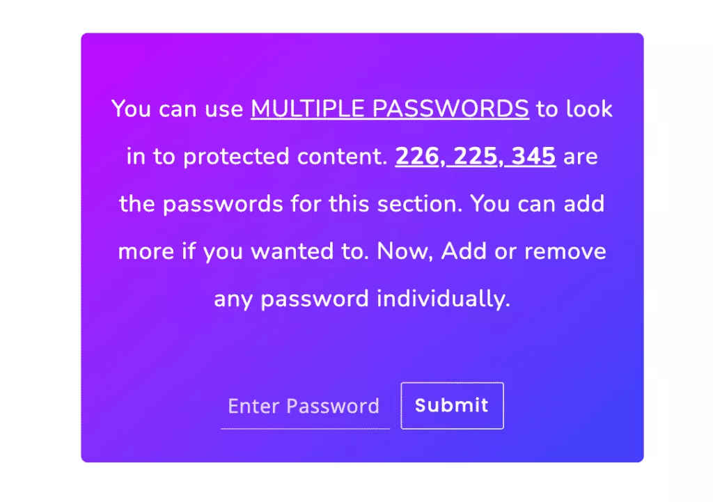 Multiple passwords option in password protected content widget