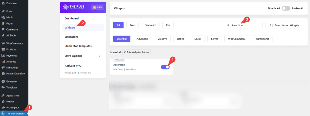 Tpae accordion activate elementor accordion widget settings overview from the plus addons for elementor