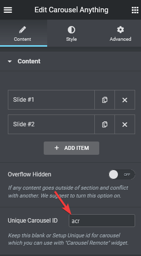 Carousel anything unique id