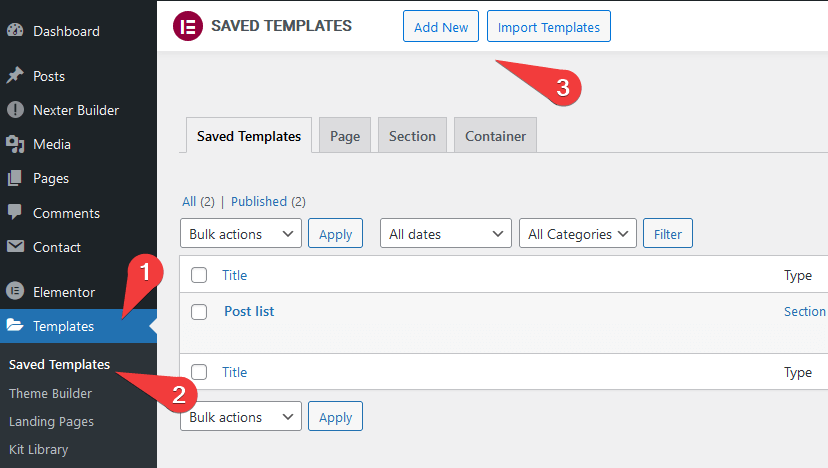 Elementor template creation steps