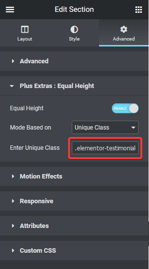 equal height unique class settings