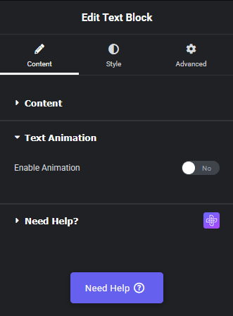 Text block text animation advanced text block elementor widget settings overview from the plus addons for elementor