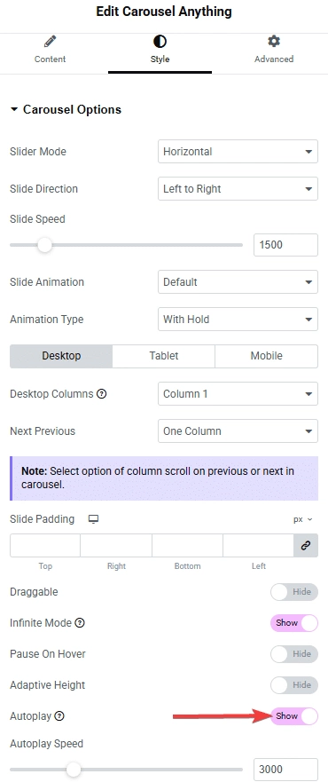 Tpae carousel anything style autoplay 5 how to change elementor carousel slider automatically with autoplay? From the plus addons for elementor