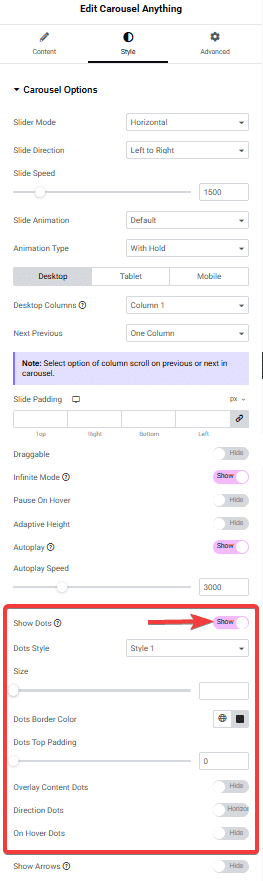 Tpae Carousel Anything Style Show Dots | The Plus Addons for Elementor Tpae carousel anything style show dots how to show/hide arrows & dots in the elementor carousel slider? From the plus addons for elementor