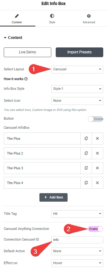 Tpae carousel anything template connect info box ccid how to connect an infobox with carousel in elementor? From the plus addons for elementor