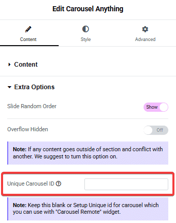 Tpae carousel anything unique carousel id carousel anything elementor widget settings overview from the plus addons for elementor
