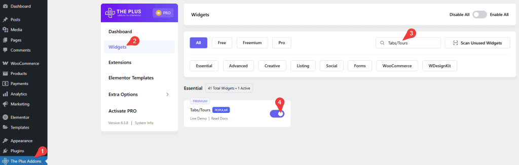 Tpae Tabs Tours Activate | The Plus Addons for Elementor Tpae tabs tours activate tabs/tours elementor widget settings overview from the plus addons for elementor