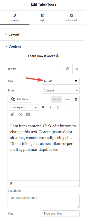 Tpae Tabs Tours Content | The Plus Addons for Elementor Tpae tabs tours content tabs/tours elementor widget settings overview from the plus addons for elementor