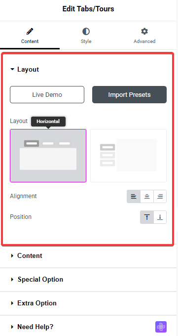Tpae Tabs Tours Layout | The Plus Addons for Elementor Tpae tabs tours layout tabs/tours elementor widget settings overview from the plus addons for elementor