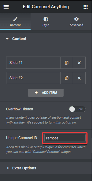 Carousel anything unique connection id remote