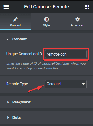 Carousel remote unique connection id remote