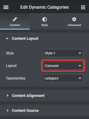 dynamic categories layout
