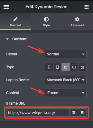 Dynamic device iframe