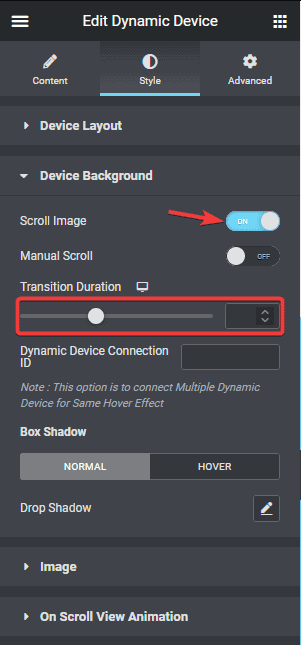 Dynamic device scroll image