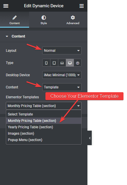 Dynamic device template