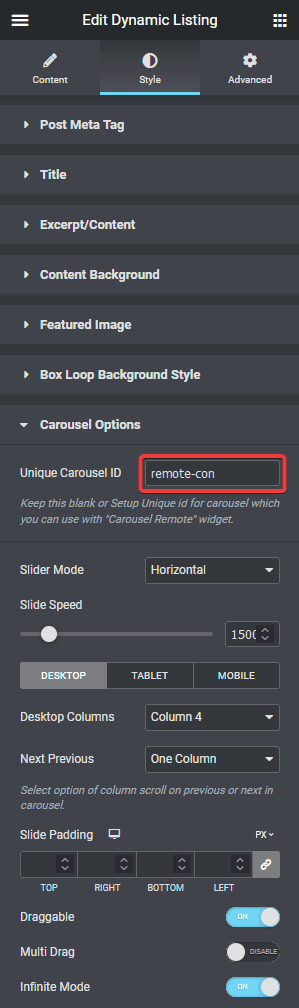 dynamic listing unique connection id
