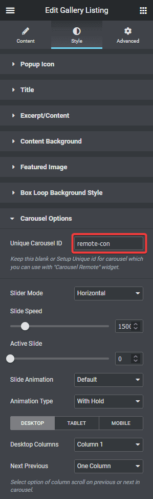 gallery listing uc id | The Plus Addons for Elementor Gallery listing unique connection id