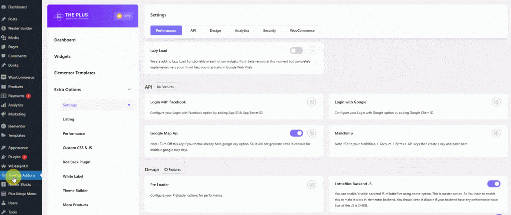 Google maps extra options api key google maps elementor widget settings overview from the plus addons for elementor