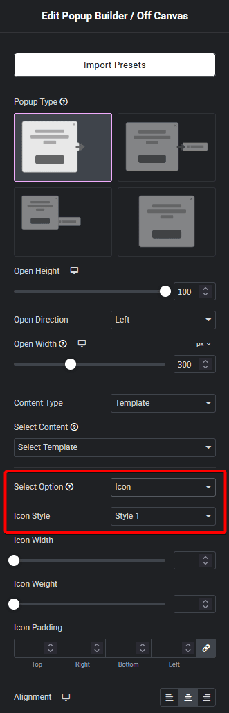 Popup builder icon trigger new1 how to create an off canvas popup side menu in elementor? From the plus addons for elementor