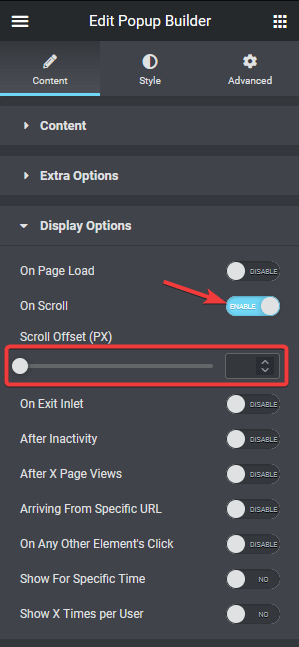 Popup builder on scroll