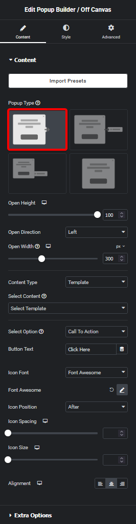 popup builder type new1 | The Plus Addons for Elementor Popup builder type new1 popup builder/off canvas elementor widget settings overview from the plus addons for elementor