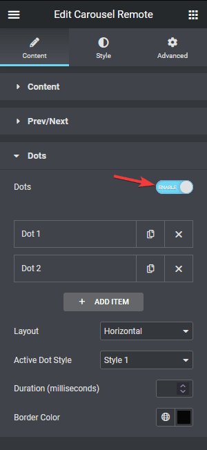 Carousel remote dots