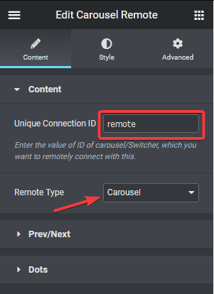 Carousel remote unique connection id