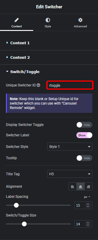 Switcher unique id new how to connect a carousel remote with switcher in elementor? From the plus addons for elementor