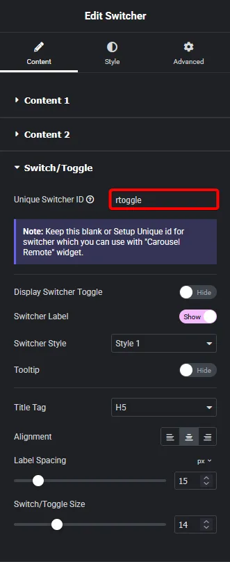 Switcher unique id new how to connect a carousel remote with switcher in elementor? From the plus addons for elementor