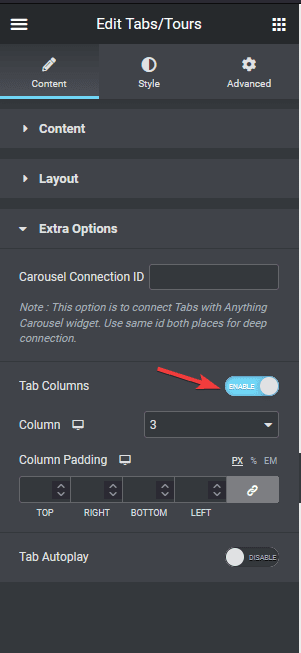 Tabs column