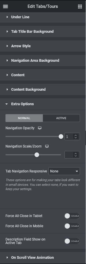 tabs extra options style