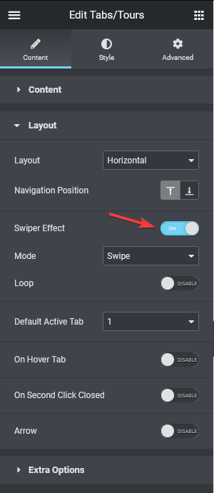 Tabs swiper effect