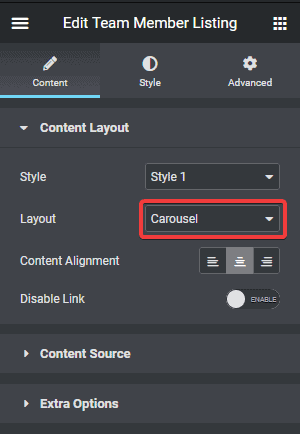 Team member listing layout