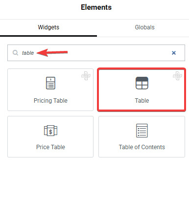 Tpae table editor table elementor widget settings overview from the plus addons for elementor